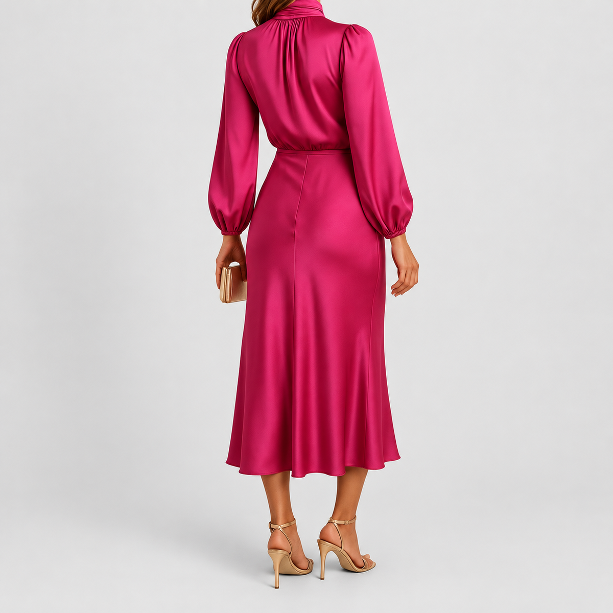 Women's High-Neck Midi Dress with Long Sleeves — view 8