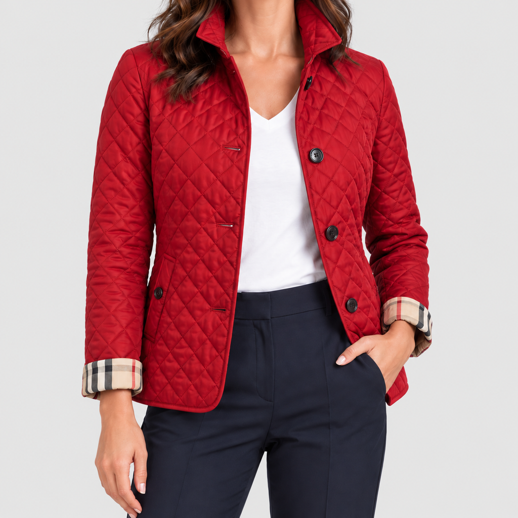 Women's Diamond-Quilted Jacket with Contrast Check Cuffs — view 3