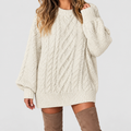 Women's Oversized Cable Knit Jumper Dress with Long Sleeves in Beige — view 1