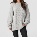 Women's Oversized Cable Knit Jumper Dress with Long Sleeves in Grey — view 10