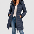 Women's Hooded Zip-Up Quilted Jacket in Navy Blue — view 6