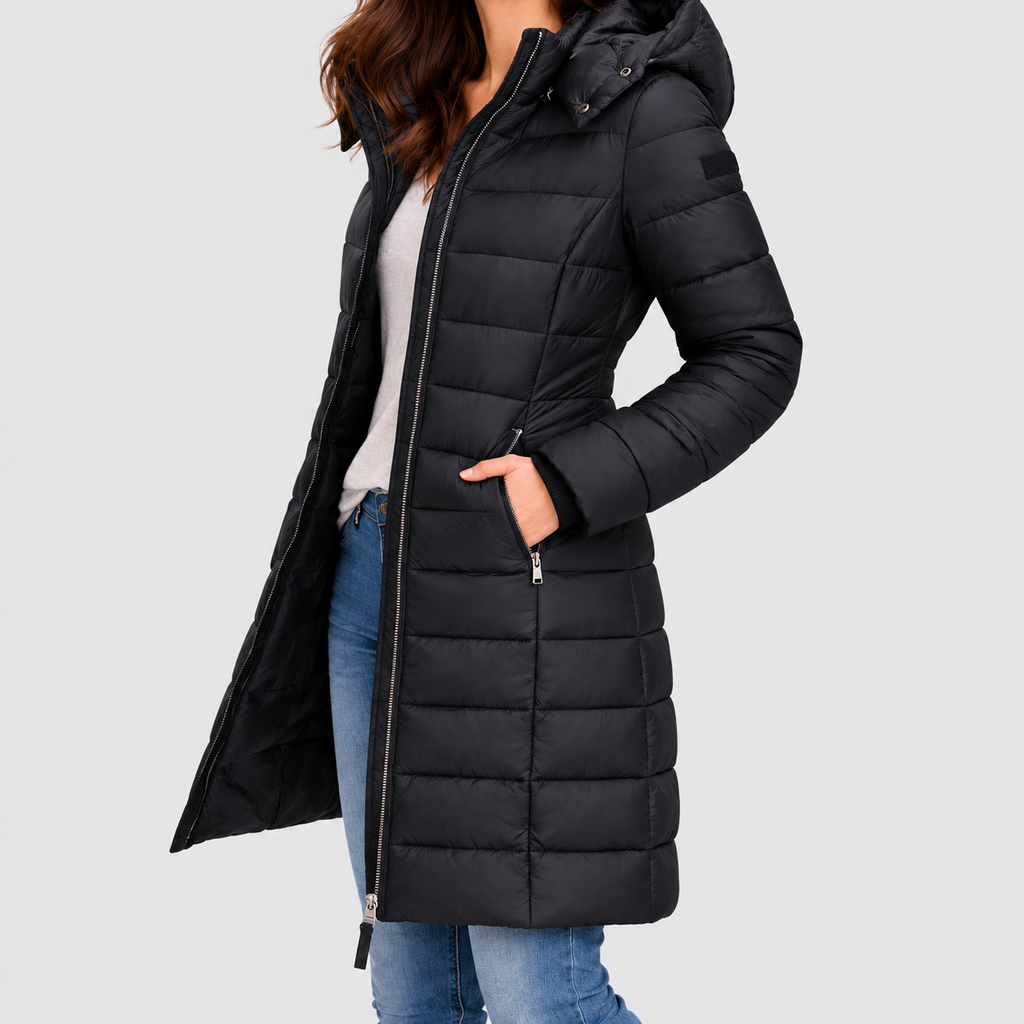Women's Hooded Zip-Up Quilted Jacket in Black — view 9