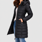 Women's Hooded Zip-Up Quilted Jacket in Black — view 9