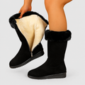 Women's Faux-Fur-Lined Mid-Calf Zip Boots in Black — view 1