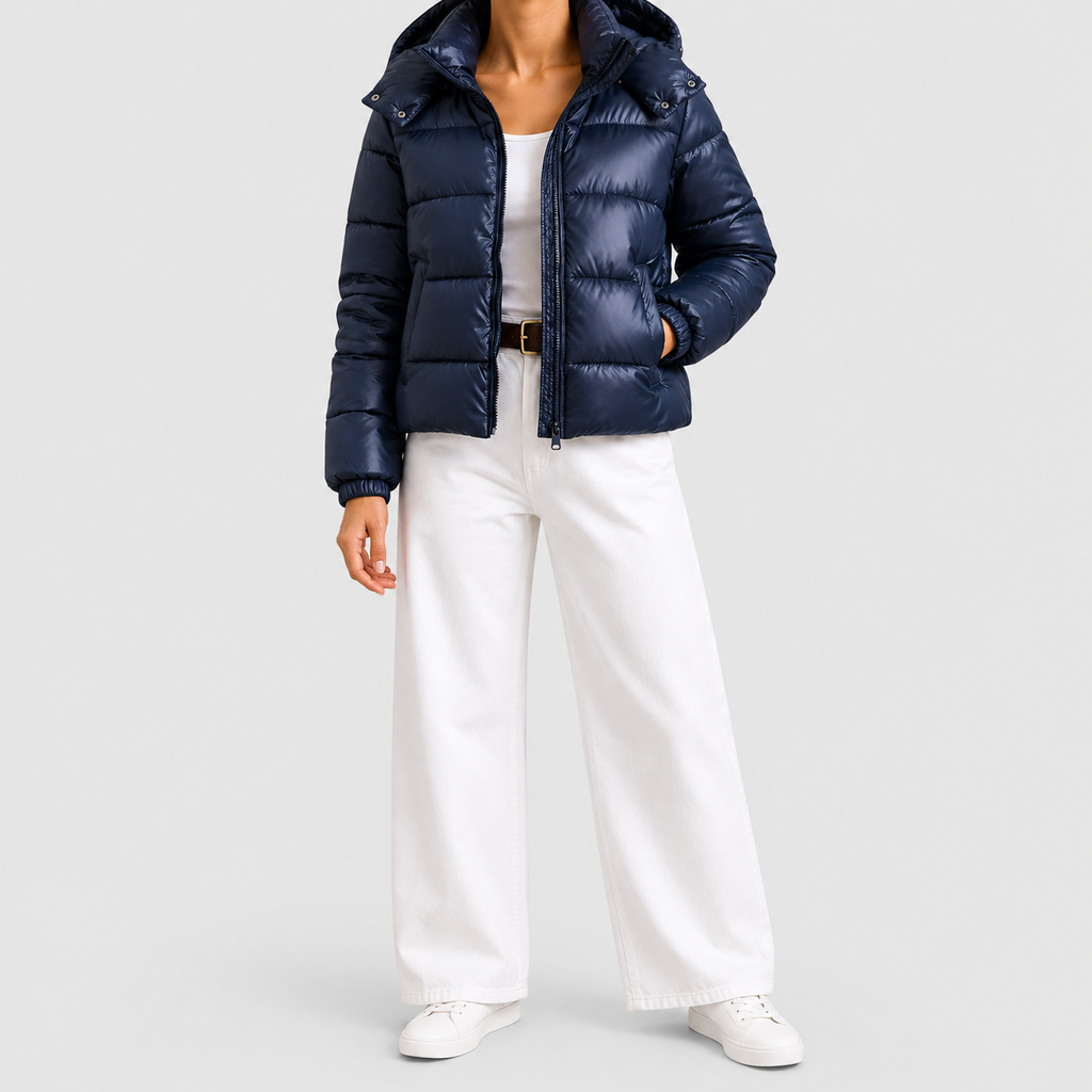 Women's Hooded Puffer Jacket with Glossy Finish — view 2