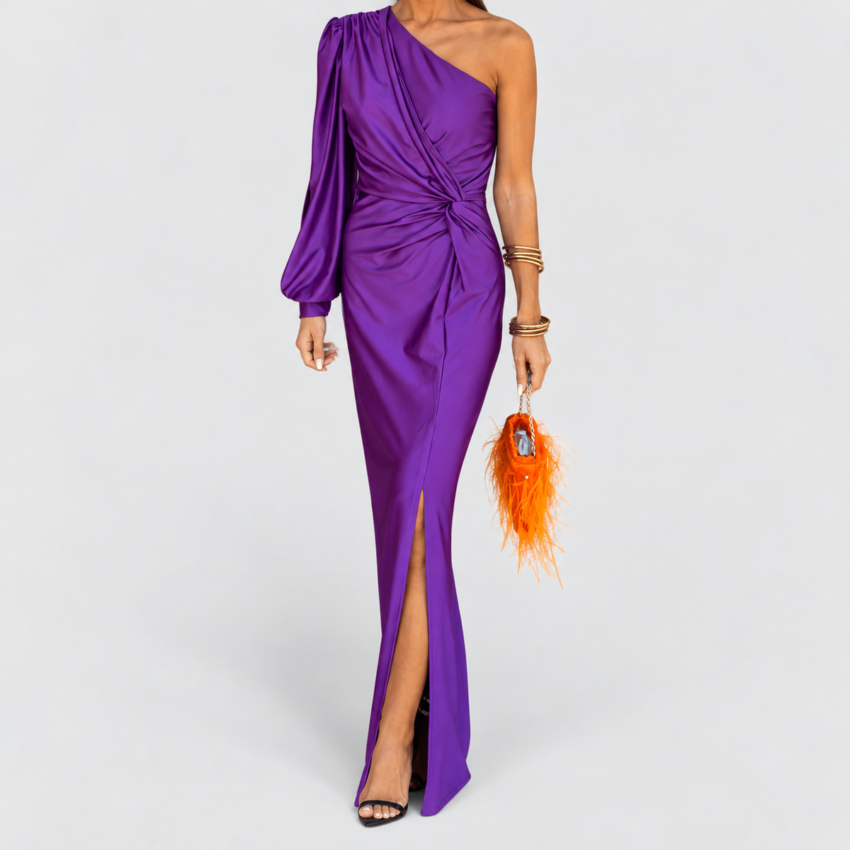 Women's One-Shoulder Twist-Front Maxi Dress with Split Hem in Lavender — view 2