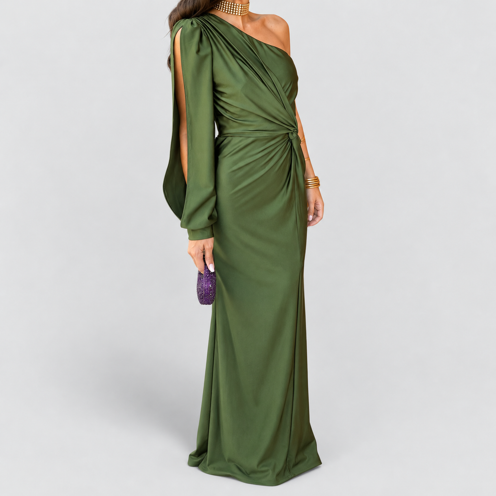Women's One-Shoulder Twist-Front Maxi Dress with Split Hem — view 3