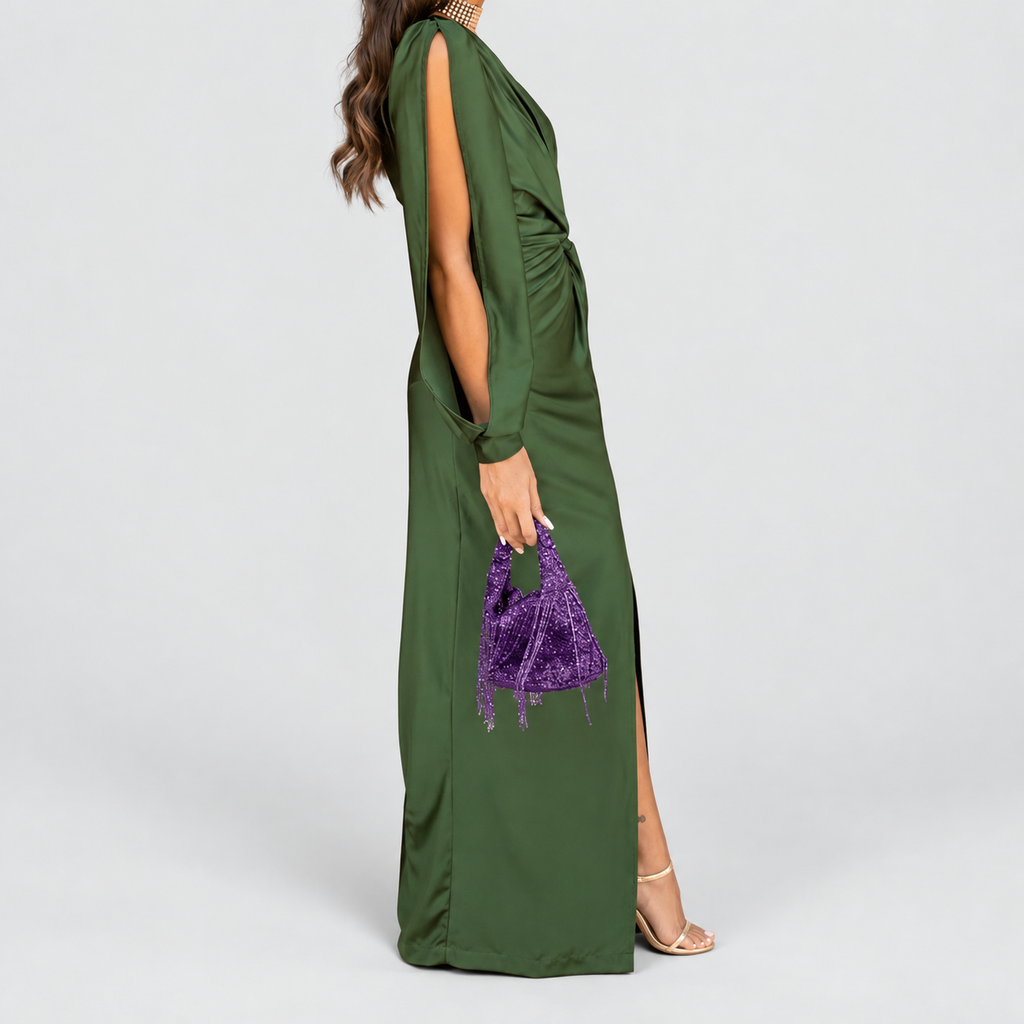 Women's One-Shoulder Twist-Front Maxi Dress with Split Hem — view 4