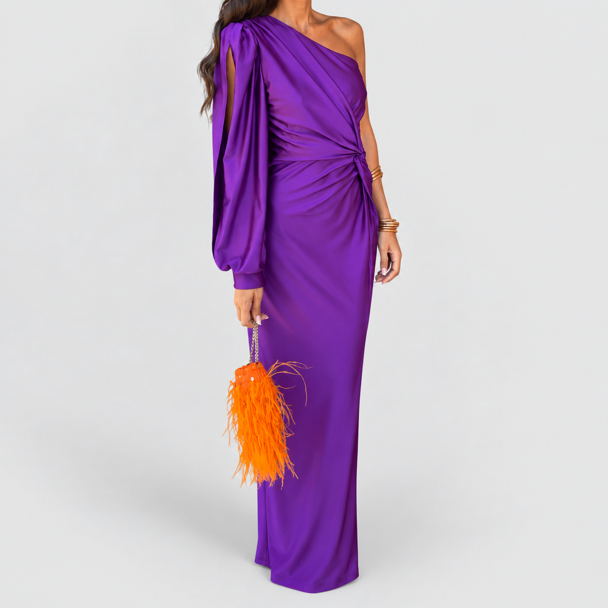 Women's One-Shoulder Twist-Front Maxi Dress with Split Hem — view 5