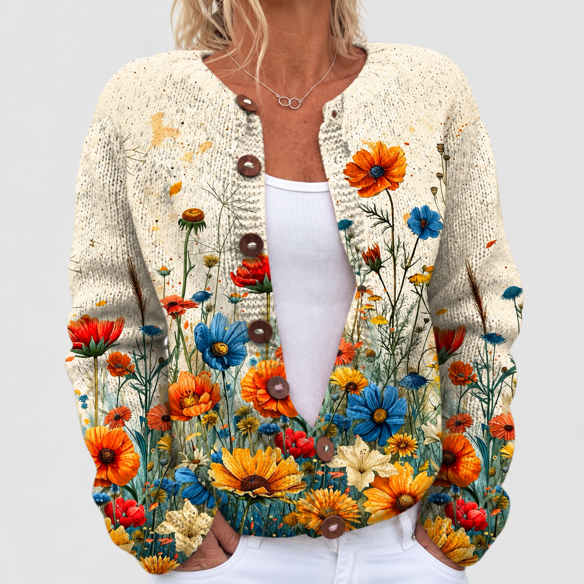 Women's Wildflower Print Button-Front Cardigan in Multicolour — view 1