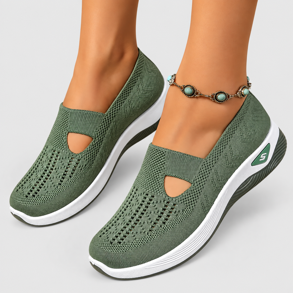 Women's Cut-Out Knit Slip-On Shoes in Green — view 1