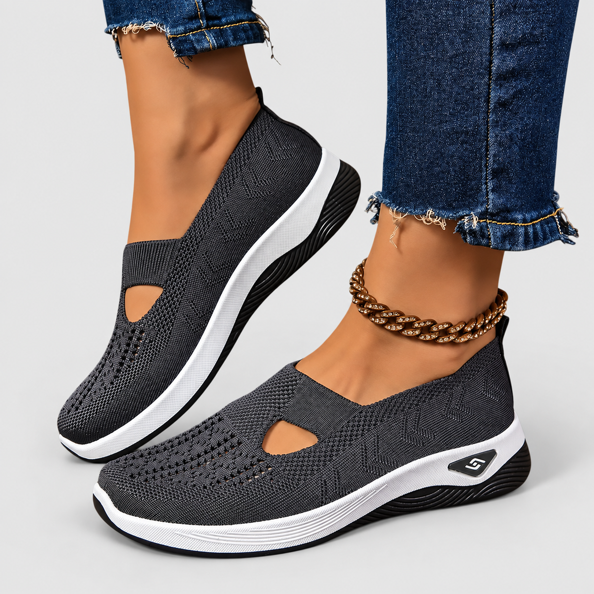 Women's Cut-Out Knit Slip-On Shoes in Grey — view 10
