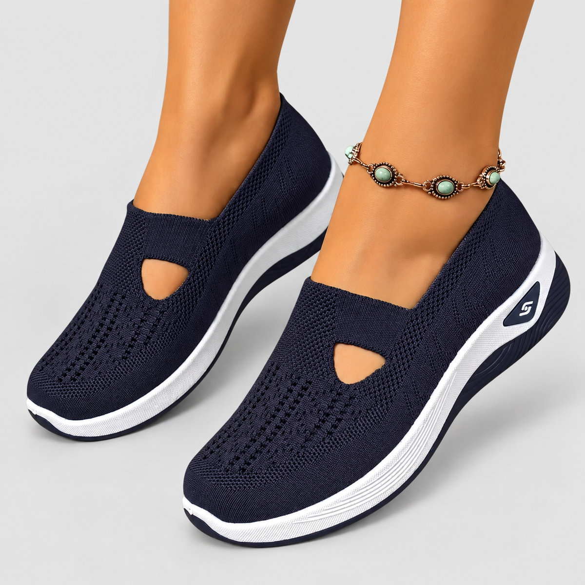 Women's Cut-Out Knit Slip-On Shoes in Navy Blue — view 12
