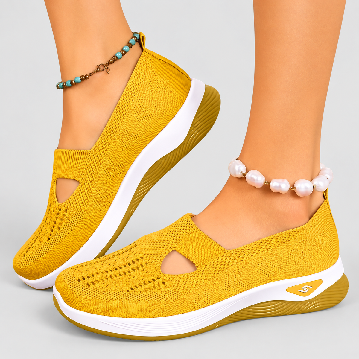 Women's Cut-Out Knit Slip-On Shoes in Light Yellow — view 13
