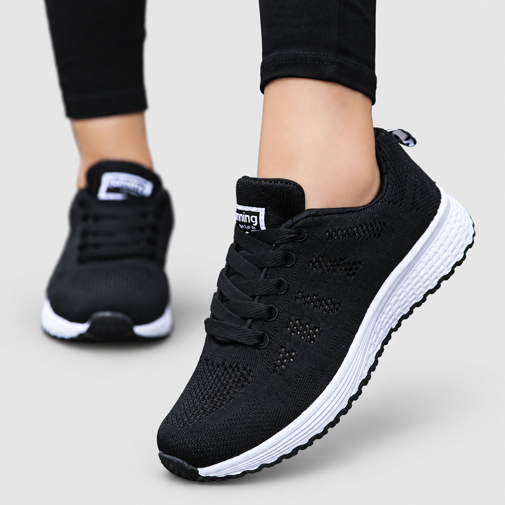 Women's Lace-Up Walking Shoes with Cushioned Sole in Black — view 4
