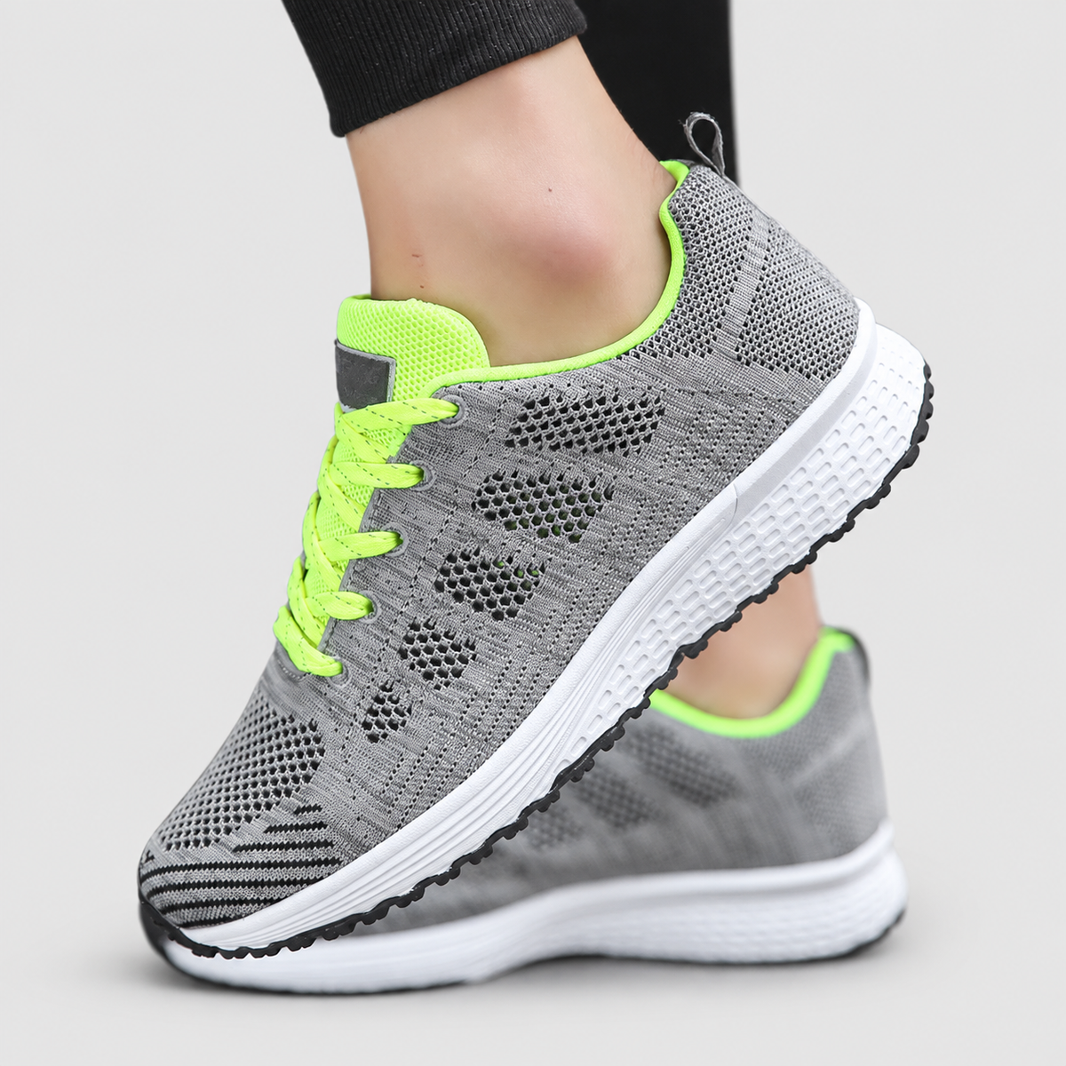 Women's Lace-Up Walking Shoes with Cushioned Sole in Green — view 12