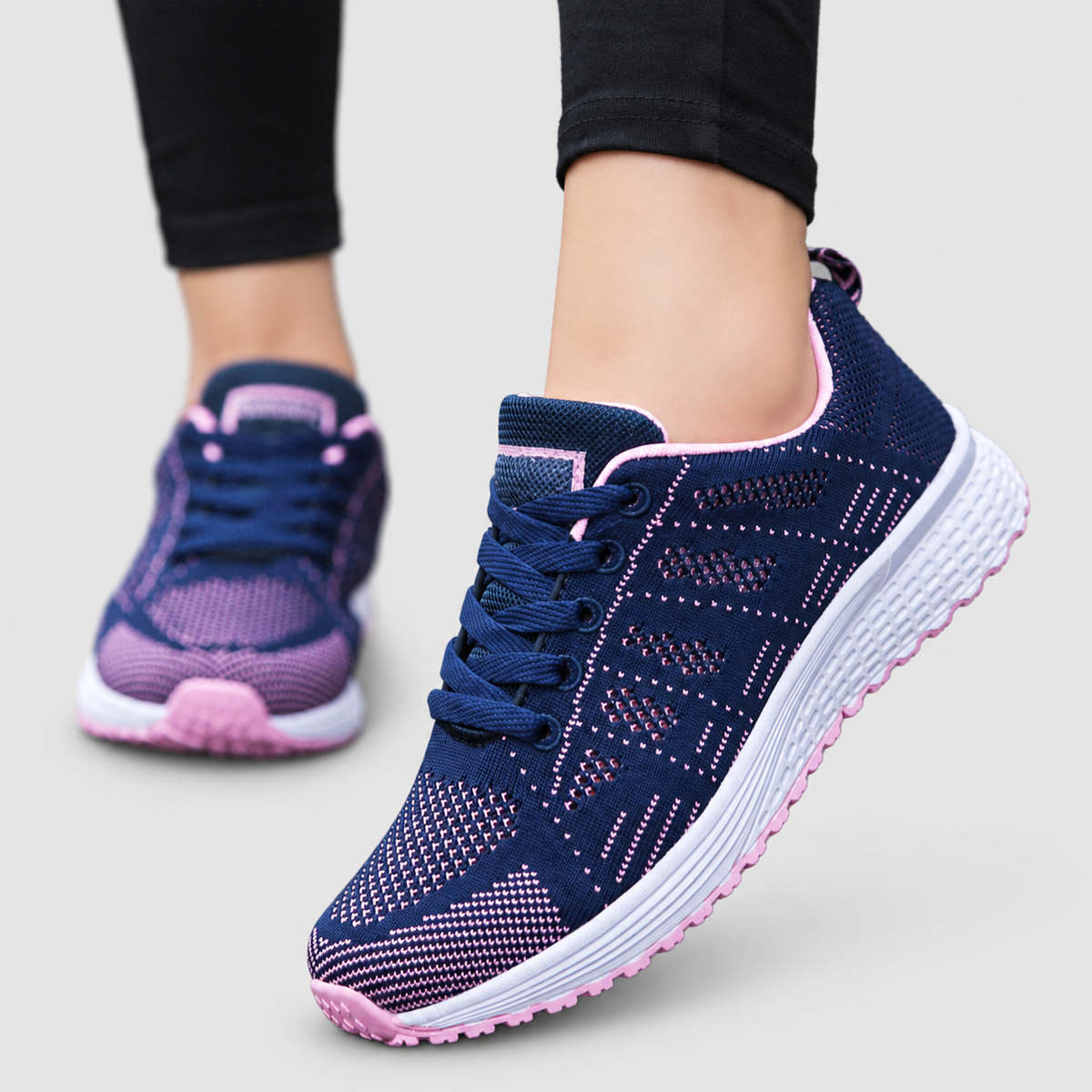 Women's Lace-Up Walking Shoes with Cushioned Sole in Blue — view 13