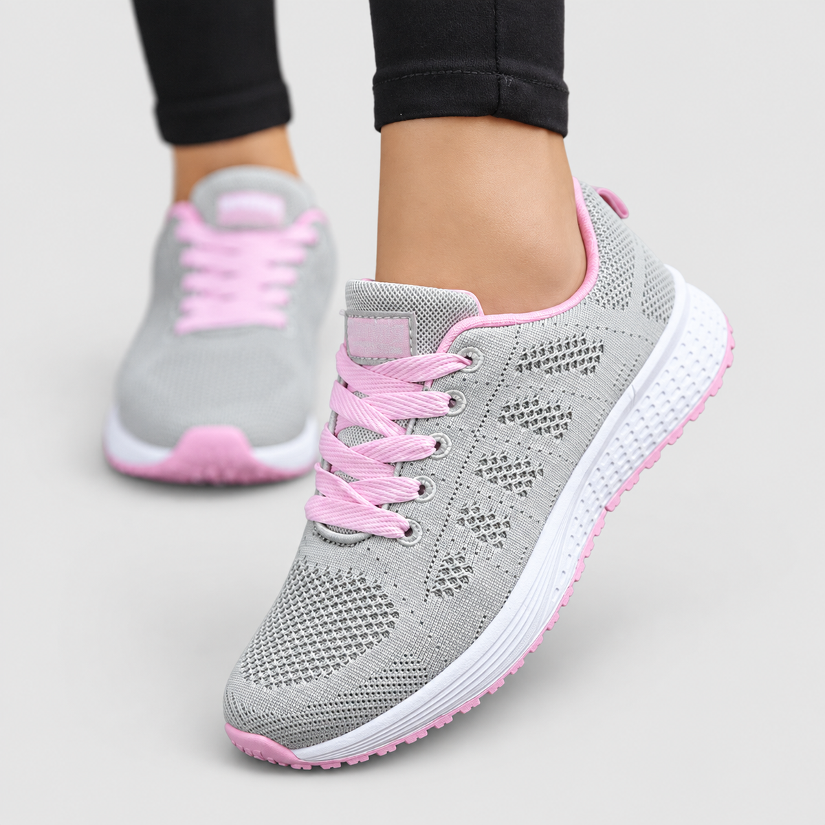 Women's Lace-Up Walking Shoes with Cushioned Sole in Greyish Pink — view 14