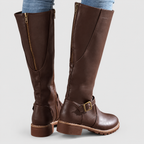 Women's Riding-Style Faux Leather Knee-High Boots with Buckle Strap — view 4