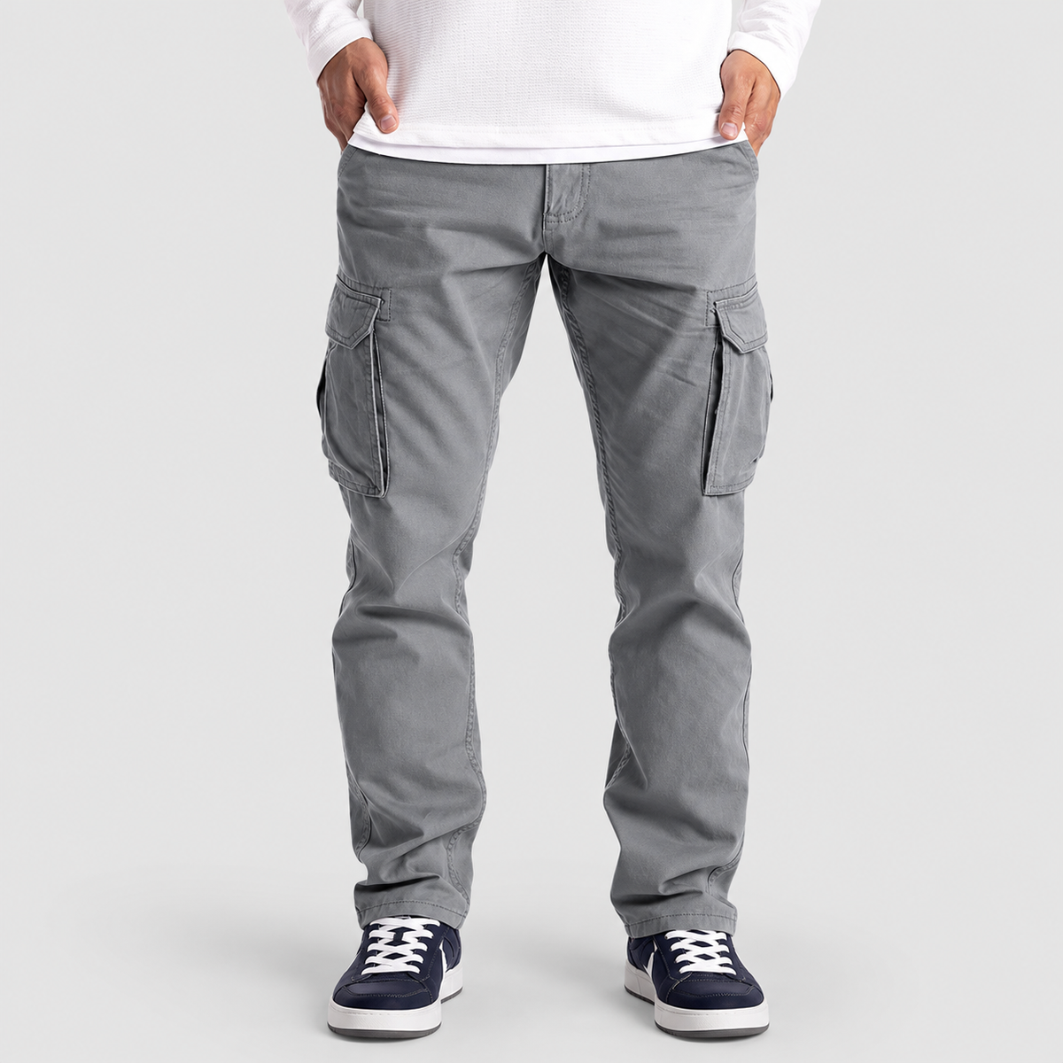 Men's Casual Field Cargo Trousers in Light Grey — view 5