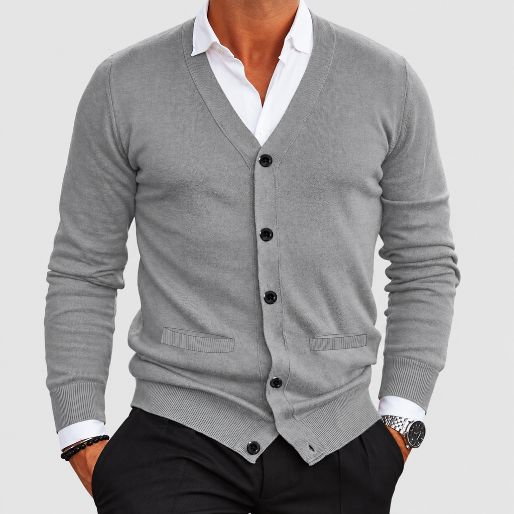 Men's V-Neck Button-Front Knit Cardigan with Ribbed Cuffs — view 6