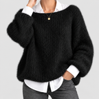 Women's Oversized Chunky Knit Jumper with Balloon Sleeves in Black — view 3