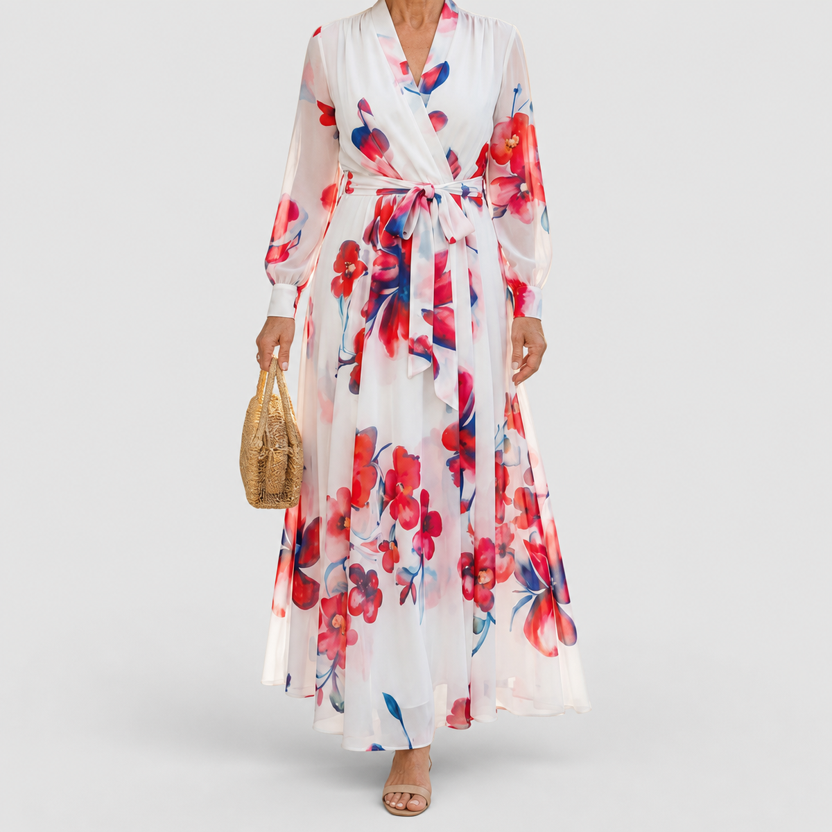Women's Floral Long-Sleeve Wrap Maxi Dress — view 6