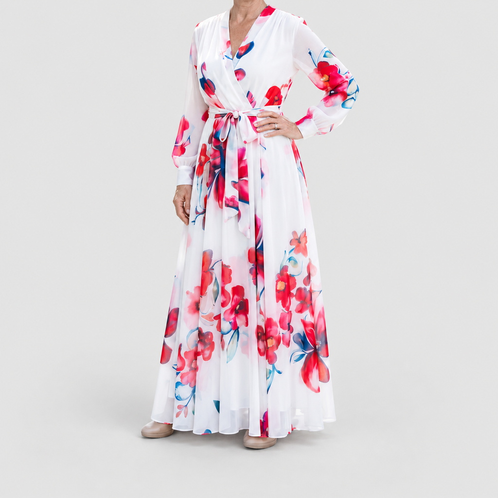 Women's Floral Long-Sleeve Wrap Maxi Dress — view 7