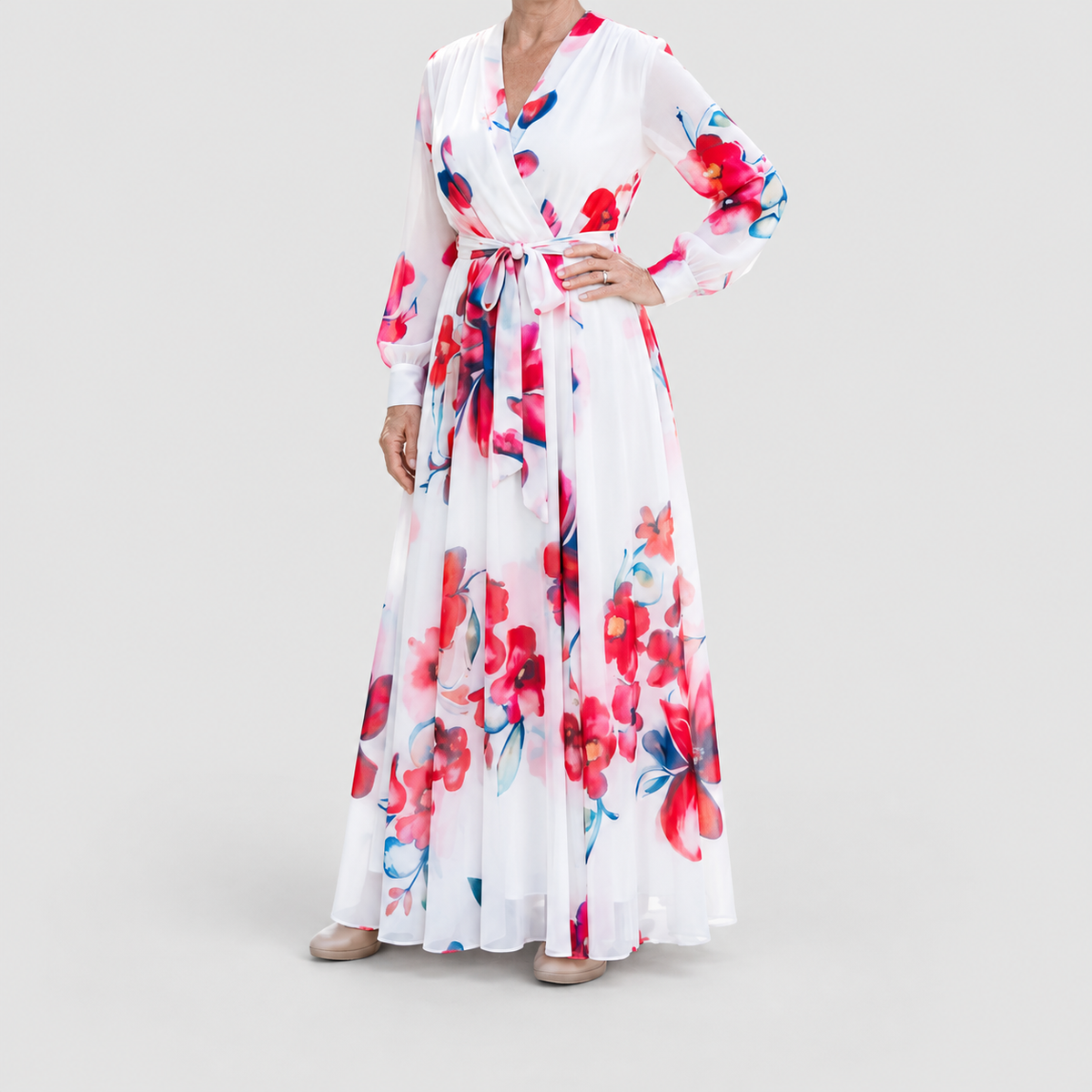 Women's Floral Long-Sleeve Wrap Maxi Dress — view 7