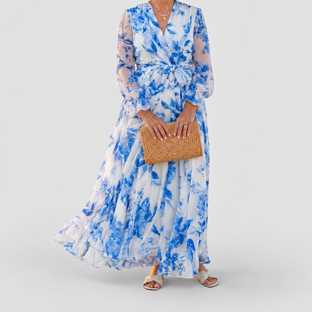 Women's Floral Long-Sleeve Wrap Maxi Dress — view 8