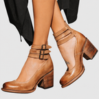 Women's Block-Heel Shoes with Triple Ankle Straps in Brown — view 1