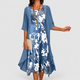 Esther | Women's Printed Midi Dress and Jacket Two-Piece Set with Three-Quarter Sleeves