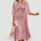 Esther | Women's Printed Midi Dress and Jacket Two-Piece Set with Three-Quarter Sleeves