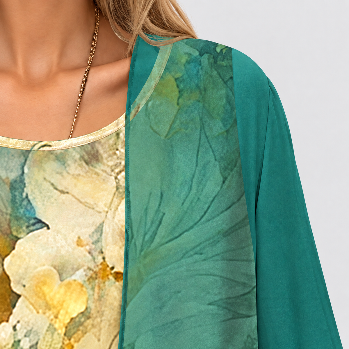 Women's Printed Midi Dress and Jacket Two-Piece Set with Three-Quarter Sleeves — view 7