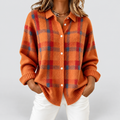 Women's Checked Knit Button-Up Jumper in Orange — view 1