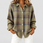 Women's Checked Knit Button-Up Jumper in Brown — view 5