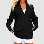 Women's Draped Oversized Half-Zip Jumper in Black — view 2