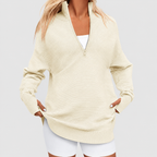 Women's Draped Oversized Half-Zip Jumper in Beige — view 3