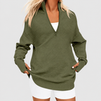 Women's Draped Oversized Half-Zip Jumper in Army Green — view 4