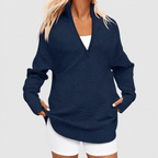 Women's Draped Oversized Half-Zip Jumper in Dark Blue — view 5