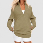 Women's Draped Oversized Half-Zip Jumper in Khaki — view 6
