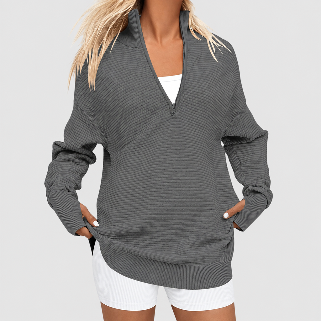 Women's Draped Oversized Half-Zip Jumper in Dark Grey — view 8