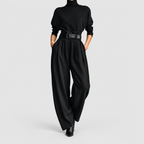 Women's High-Neck Wide-Leg Jumpsuit with Belted Waist in Black — view 1