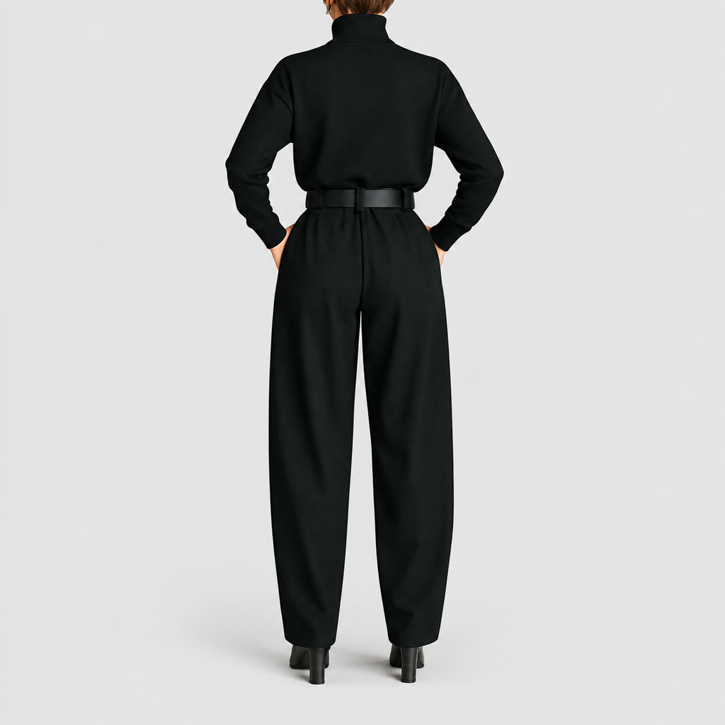 Women's High-Neck Wide-Leg Jumpsuit with Belted Waist — view 2