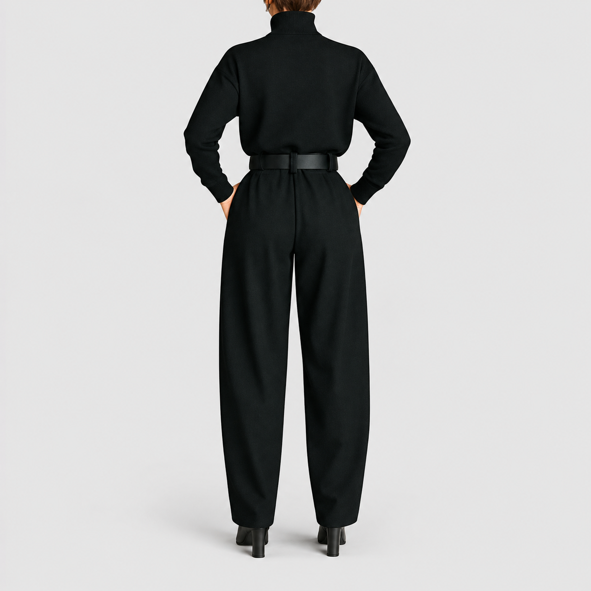 Women's High-Neck Wide-Leg Jumpsuit with Belted Waist — view 2