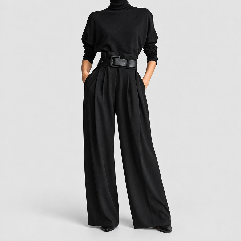 Women's High-Neck Wide-Leg Jumpsuit with Belted Waist — view 3