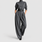 Women's High-Neck Wide-Leg Jumpsuit with Belted Waist in Grey — view 6