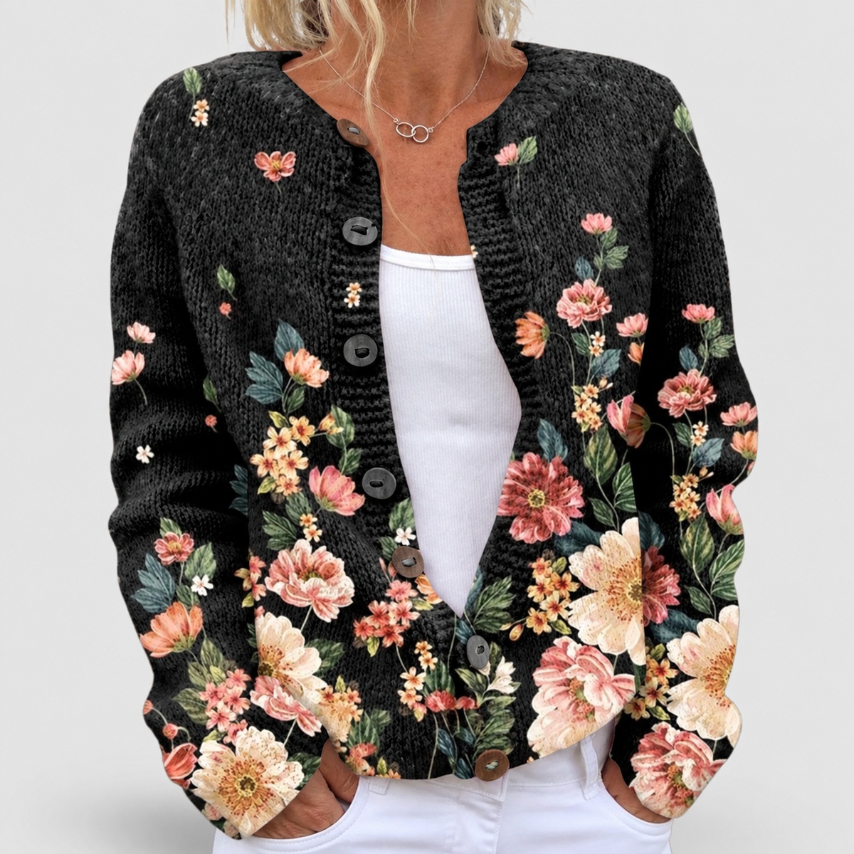 Women's Botanical Floral Print Button-Up Cardigan in Multicolour — view 1