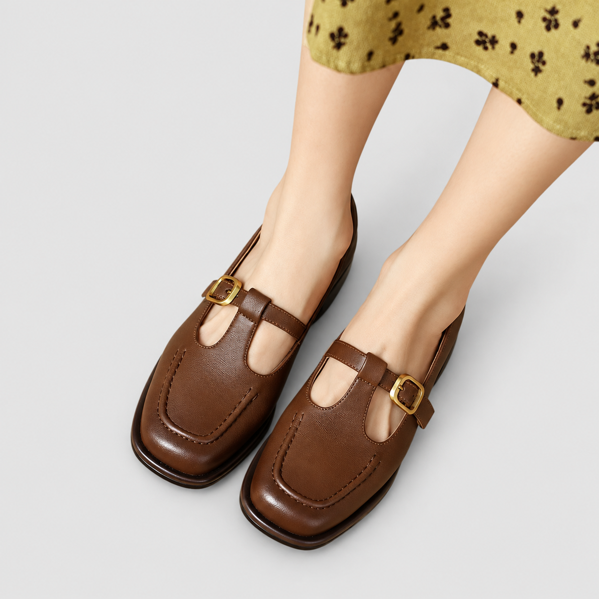 Women's T-Strap Shoes with Mid Block Heel — view 1