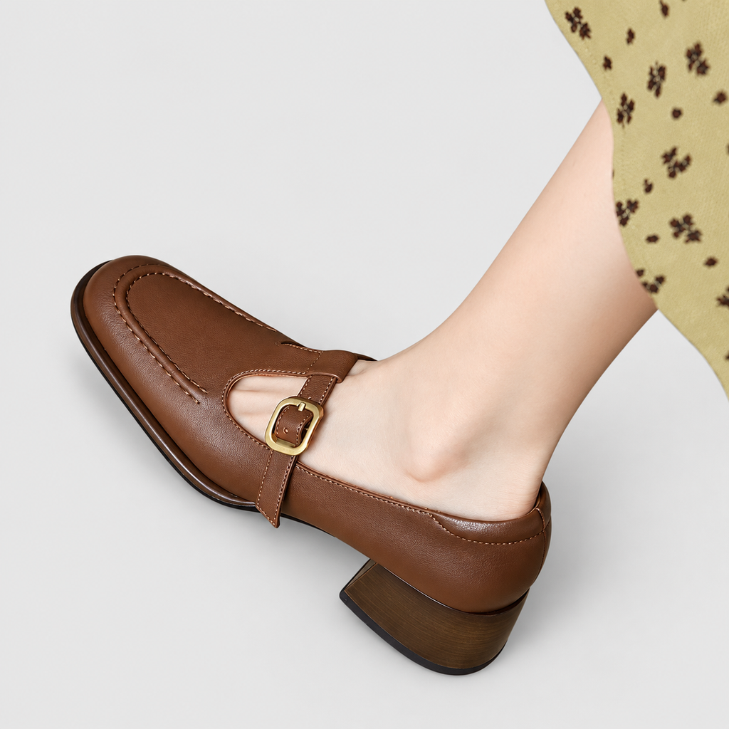 Women's T-Strap Shoes with Mid Block Heel — view 3